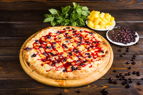 Fruit sweet pizza. Pizza for dessert.