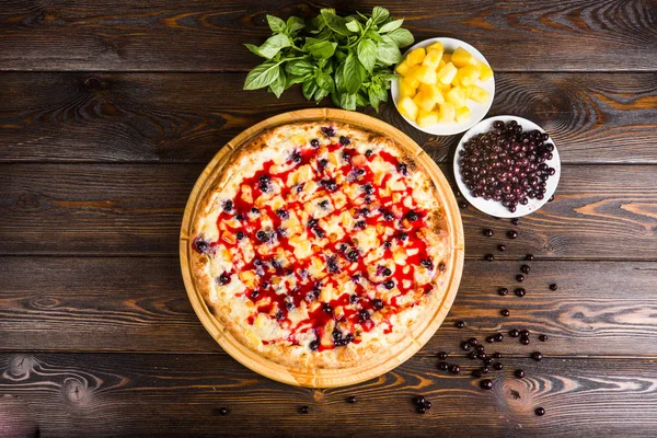 Fruit sweet pizza. Pizza for dessert.