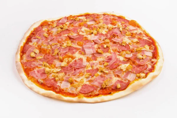 Pizza Pui Șuncă Șuncă Alb — Fotografie, imagine de stoc
