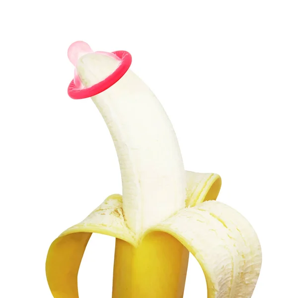 배경에 콘돔이 바나나 — 스톡 사진