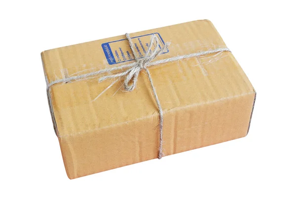 Brun Paket Box Isolerad Vit Bakgrund — Stockfoto