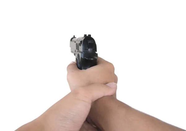Рука Тримає Пістолет Ізольовано Білому Тлі — стокове фото