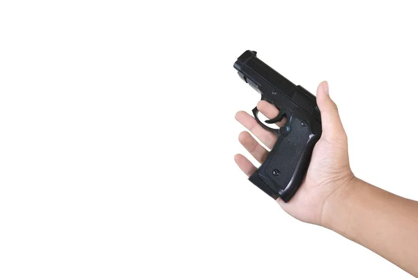Рука Держит Пистолет Изолирован Белом Фоне — стоковое фото