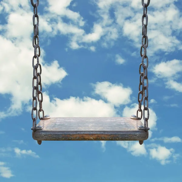 stock image wooden swing with blue sky