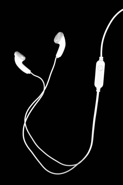 Portable Audio Earphones Black Background — Stock Photo, Image
