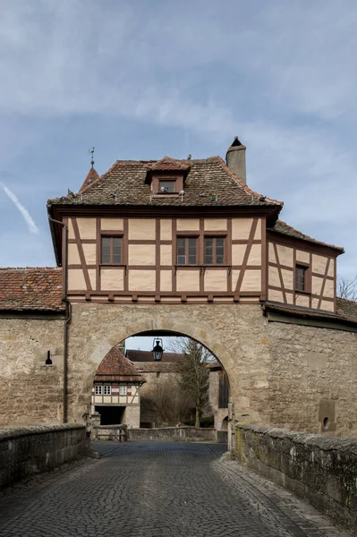 Hradní Brána Středověkém Městě Rothenburg Der Tauber Jedna Nejkrásnějších Nejhezčnějších — Stock fotografie