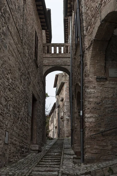 Espetacular Beco Medieval Italiano Tradicional Centro Histórico Bela Cidadezinha Spello — Fotografia de Stock
