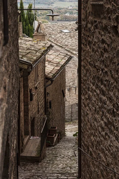 Espectacular Callejón Medieval Tradicional Italiana Centro Histórico Hermosa Ciudad Spello — Foto de Stock