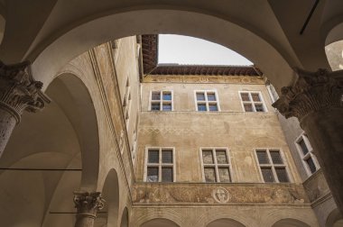 Pienza - Toskana / İtalya, 30 Ekim 2016: Palazzo Piccolomini, Pienza, Val D'Orcia Toskana'daki Rönesans mimarisinin ilk örneklerinden biri