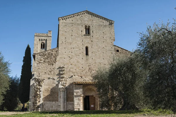 Det Romanska Klostret Sant Antimo Ett Före Detta Benediktinerkloster Kommunen — Stockfoto