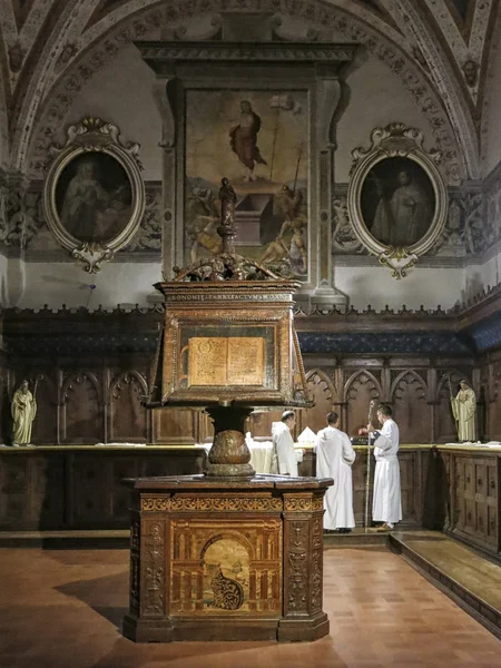 Interno Barocco Dell Abbazia Monte Oliveto Maggiore Grande Monastero Benedettino — Foto Stock