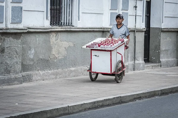 Bolivian Children Selling Delicious Red Candy Apples Covered Colorful Sprinkles — Stock Photo, Image