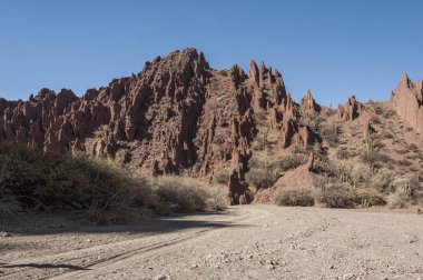 Puerta del Diablo, Tupiza yakınlarında kuru kırmızı Kanyon Quebrada de Palmira kırmızı kaya oluşumu, Bolivian Andes-Bolivya, Güney Amerika