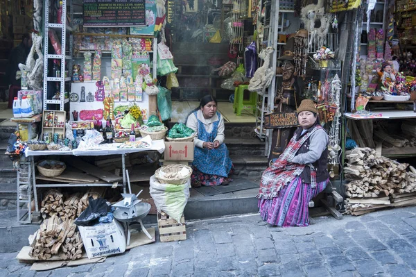 Паз Боливия Августа 2017 Года Неопознанная Уличная Женщина Вендор Продающая — стоковое фото