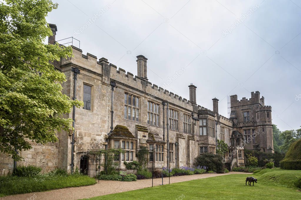 SUDELEY CASTLE, WINCHCOMBE, GLOUCESTERSHIRE, ENGLAND - MAY, 26 2018: 16th century Sudeley Castle and its gardens in Winchcombe, Gloucestershire, Cotswolds, England
