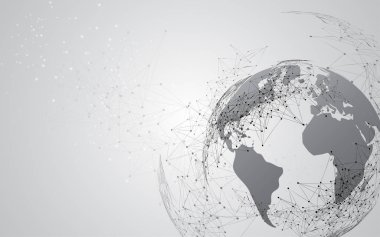 Küresel ağ bağlantısı Dünya haritası soyut teknoloji arka plan küresel iş yeniliği kavramı