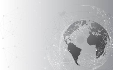 Küresel ağ bağlantısı Dünya haritası soyut teknoloji arka plan küresel iş yeniliği kavramı