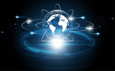 Küresel ağ bağlantısı Dünya haritası soyut teknoloji arka plan küresel iş yeniliği kavramı