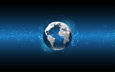 Küresel ağ bağlantısı Dünya haritası soyut teknoloji arkaplan küresel iş yeniliği kavramı