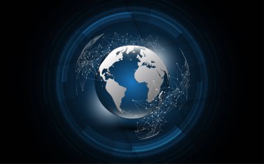 Küresel ağ bağlantısı Dünya haritası soyut teknoloji arkaplan küresel iş yeniliği kavramı