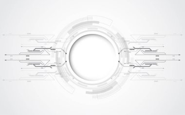 Çeşitli teknolojik elementlere sahip gri beyaz soyut teknoloji arka planı