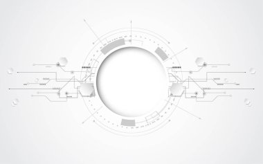 Çeşitli teknolojik elementlere sahip gri beyaz soyut teknoloji arka planı