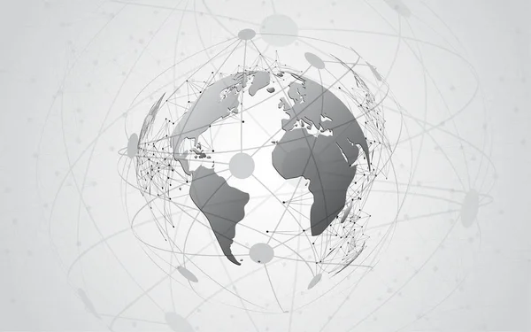 Conexión Red Global Mapa Del Mundo Tecnología Abstracta Fondo Negocio — Vector de stock