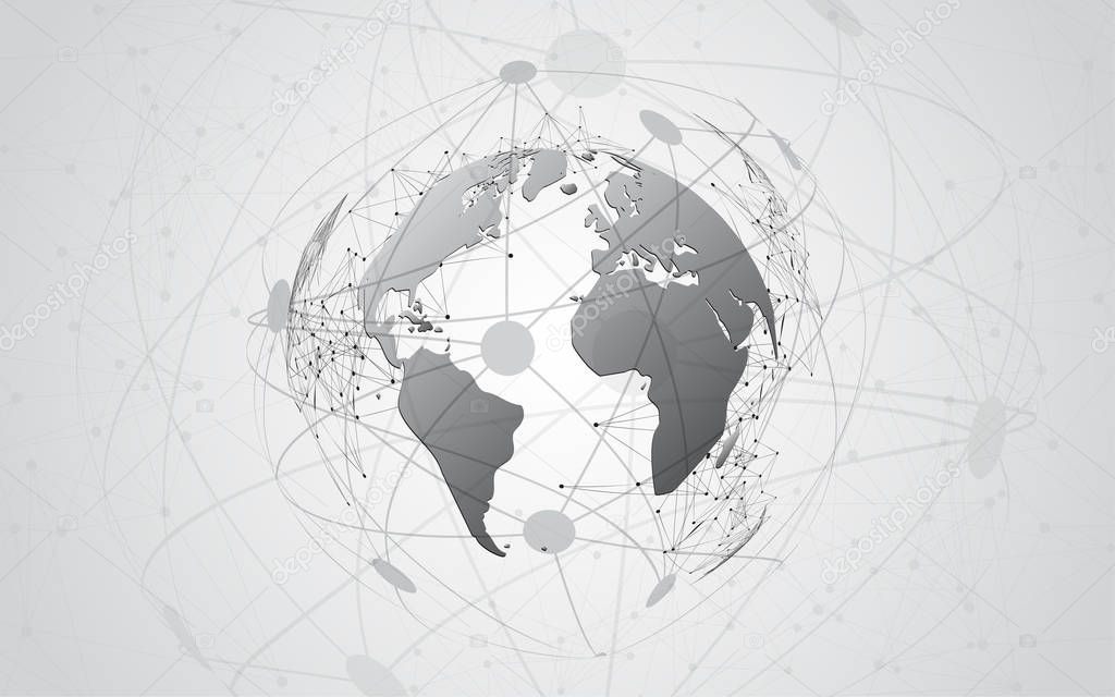 Global network connection World map abstract technology background global business innovation concep