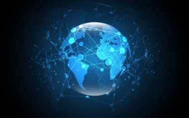 Küresel ağ bağlantısı Dünya haritası soyut teknoloji arkaplan küresel iş yeniliği kavramı