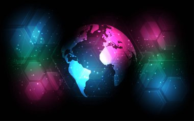 Küresel ağ bağlantısı Dünya haritası soyut teknoloji arkaplan küresel iş yeniliği kavramı