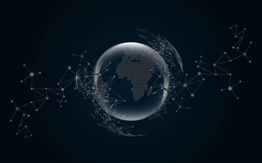Küresel ağ bağlantısı Dünya haritası soyut teknoloji arka plan küresel iş yeniliği kavramı