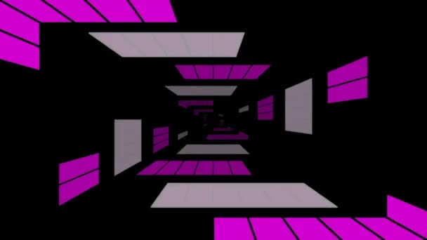 Abstraktní pozadí s animace letu v abstraktní futuristickém tunelu s fialovými pohybující se postavy. Bezešvá smyčka animace