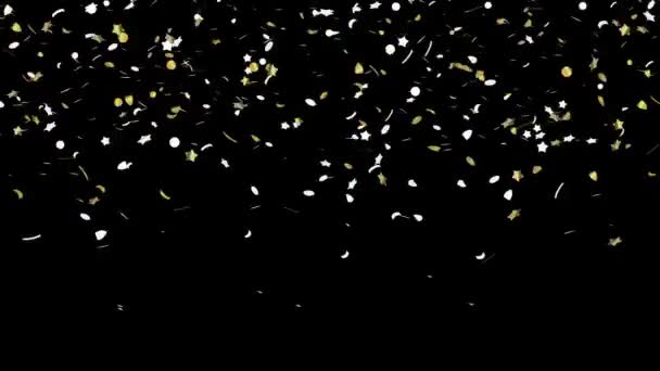 Вершині Падаючих Золотих Зірок Конфетті Смуг Кіл Чорному Тлі — стокове відео