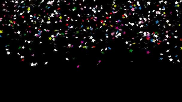 Estrelas Confete Coloridas Fundo Preto Caem Cima — Vídeo de Stock