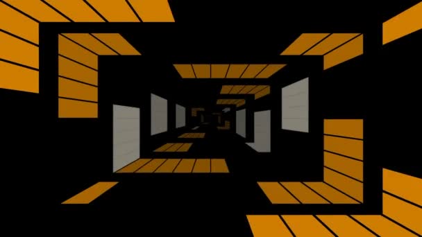 Abstract background with flight animation in abstract futuristic tunnel with orange moving figures . Seamless loop animation