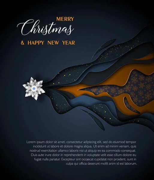Neşeli Noel ve mutlu yeni yıl 2019 siyah ve altın tasarım vektör. Kağıt Sanat ve el sanatları tarzı. 
