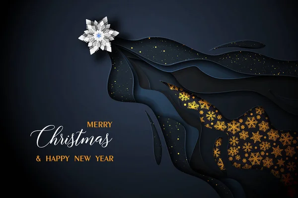 Neşeli Noel ve mutlu yeni yıl 2019 siyah ve altın tasarım vektör. Kağıt Sanat ve el sanatları tarzı. 