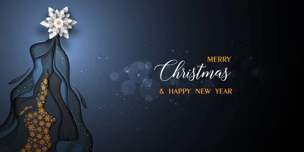 Neşeli Noel ve mutlu yeni yıl 2019 siyah ve altın tasarım vektör. Kağıt Sanat ve el sanatları tarzı. 