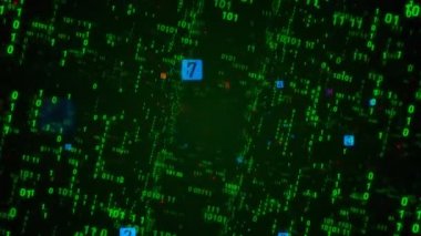 Dijital sinek ikili kod arka plan döngüsü. Veri ikili kod ağı. 4k döngü animasyon. Mavi sürüm