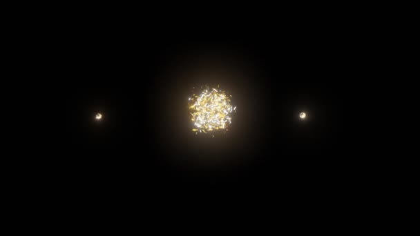 I coriandoli d'oro sparano e cadono sullo schermo nero. Brillante luccichio dorato. Animazione 3D 4K — Video Stock