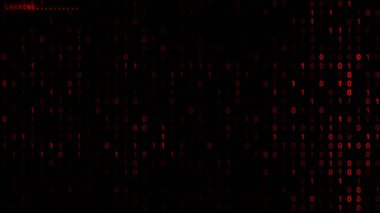 Programlama kodu ikili kırmızı arka plan ile eski bir bilgisayar ekran terminali aşağı çalışıyor. 4k döngü