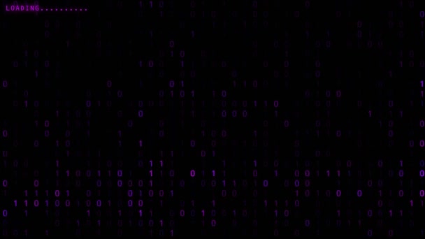 Kod programowania działający w dół starego terminalu ekranu komputera z binarnego fioletowego tła. Pętla 4K — Wideo stockowe
