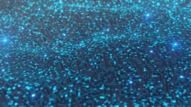 Optik liflerin bir kiriş uzayda hareket ve yanıp söner. Büyük veri arka planı. Döngülü 4k animasyon.