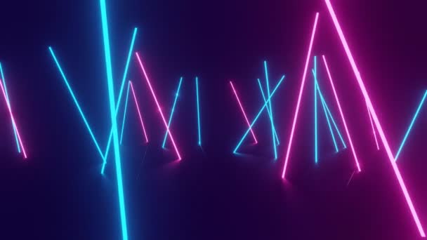 Le linee luminose verticali si muovono nello spazio. Sfondo fluorescente astratto. Sfondo al neon. Animazione loop 4K. — Video Stock