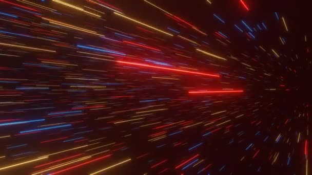 Abstracte Hyper Ruimte Achtergrond Lichtsnelheid Neon Gloeiende Stralen Beweging Bewegen — Stockvideo