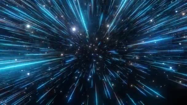 抽象ハイパースペースの背景 光の速度 ネオンの光線と動いている星 青のバージョン 星を通り抜ける4Kシームレスループ — ストック動画