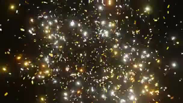 Farklı Kareler Şeklinde Siyah Izole Arka Plan Konfeti Altın Popper — Stok video