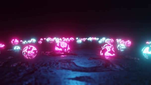 Loop Plan Met Neon Light Sphere Abstracte Fluorescerende Achtergrond Neon — Stockvideo