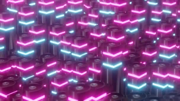 Loop Plan Met Neon Lichtgolf Figuren Abstracte Fluorescerende Achtergrond Neon — Stockvideo