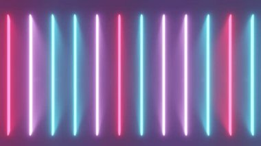 Neon arka plan. Siyah arka plan üzerinde kırmızı, beyaz ve mavi neon arka plan parıltıları. Parlak canlı neon arka plan. 4k dikişsiz desen